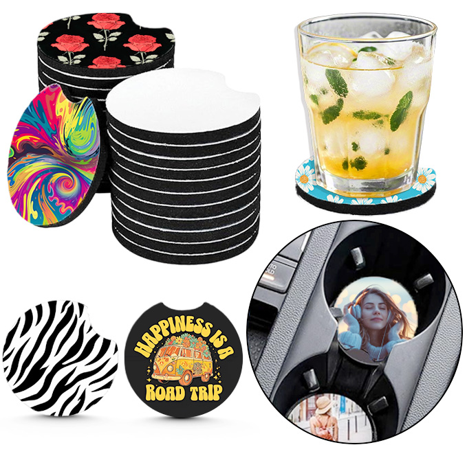 Coaster Sublimation Blank - 10/20Pcs Alas Cangkir Mobil Kosong untuk